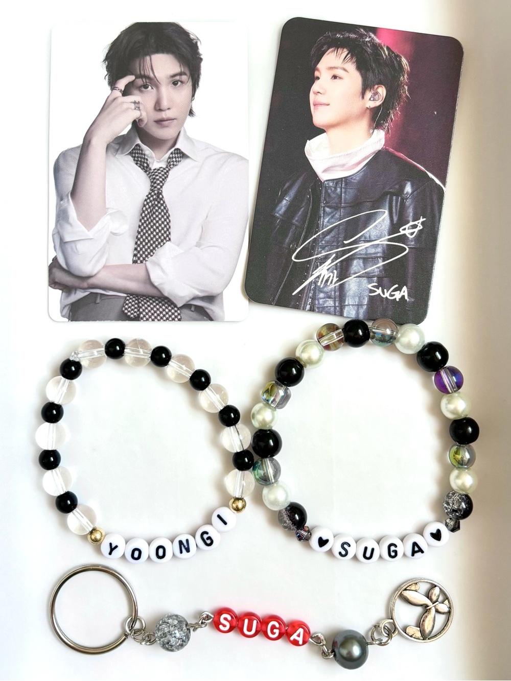 (5pcs) BTS SUGA BIAS PHOTOCARD KEYCHAIN BRACELET BUNDLE